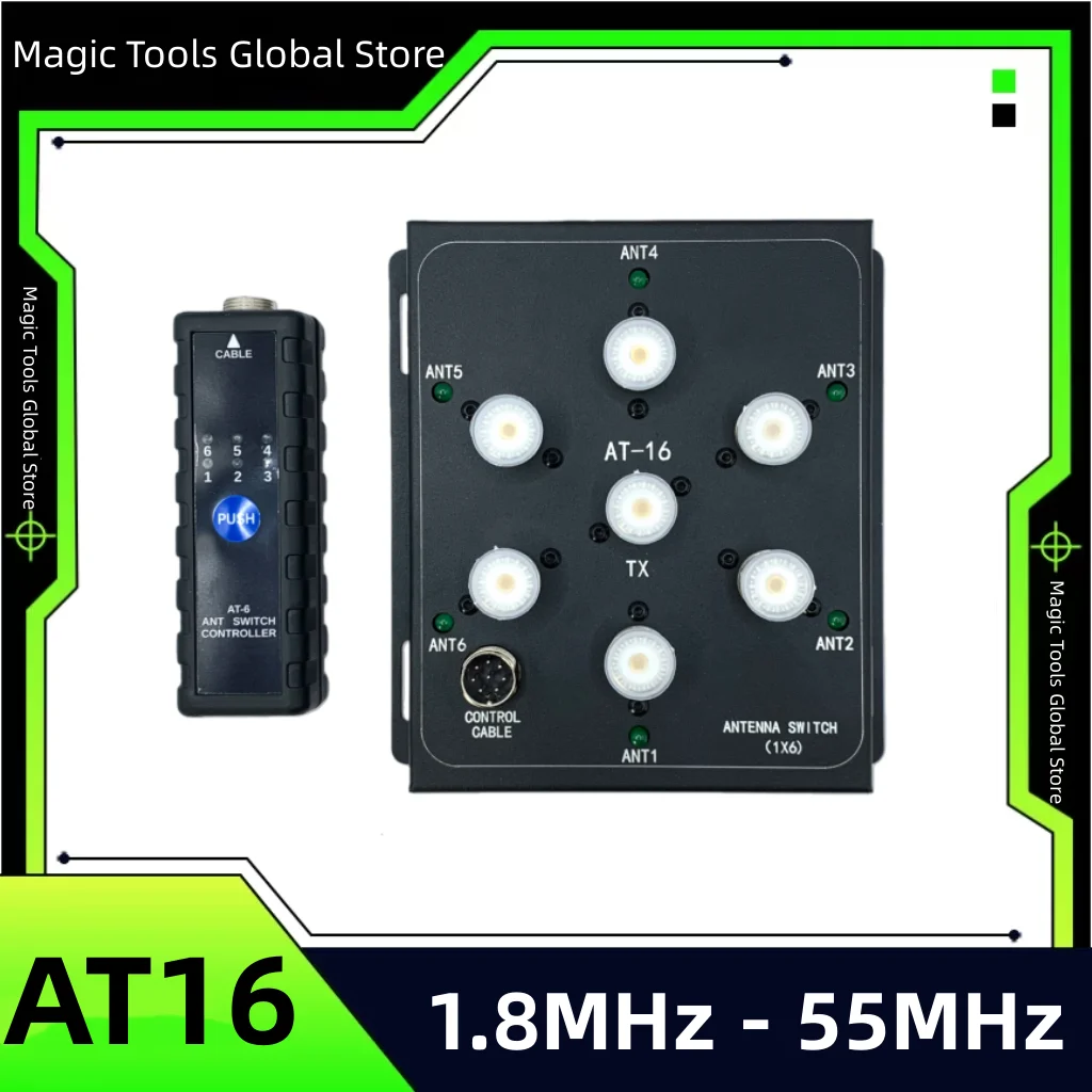 

AT16 6-Way Coaxial Remote Antenna Switch Kit High Power Compatible with Base Station/Handheld Radios