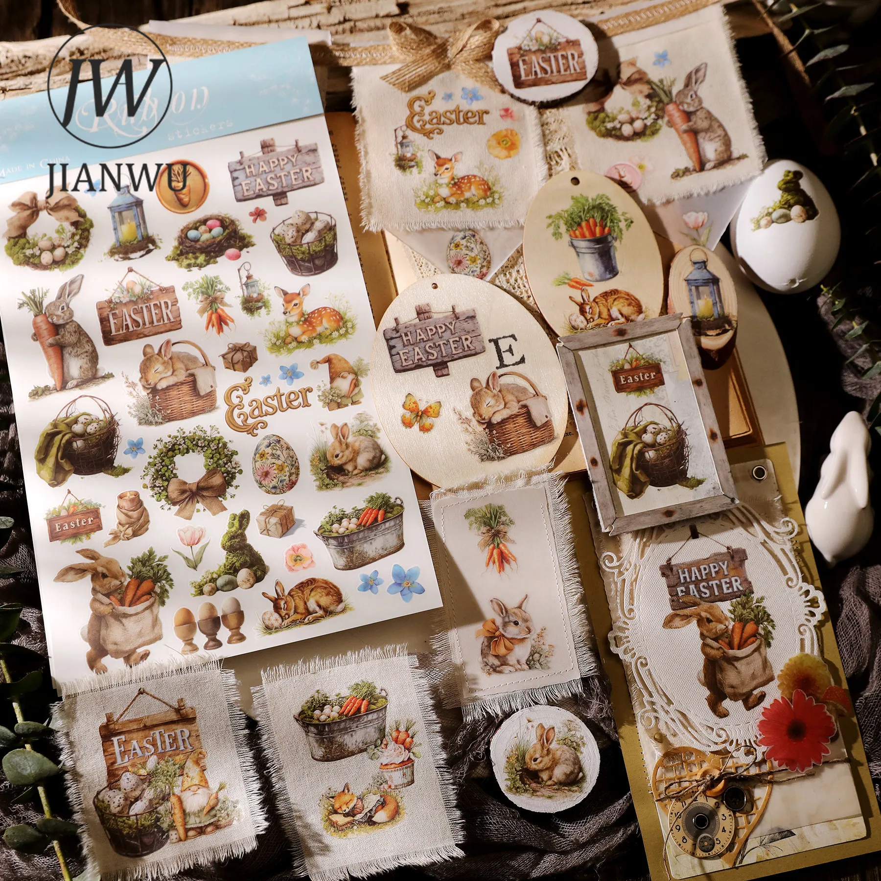 

JIANWU 3 Pcs Kawaii Easter Plant Animal Rabbit Landscape Material Collage Scrapbooking Sticker Creative DIY Journal Stationery