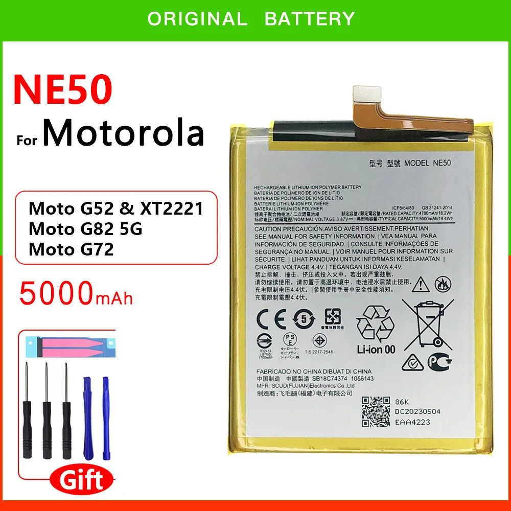 

100% Genuine New Original NE50 Battery For Motorola MOTO XT2221 G52 G82 5G G72 5000mAh High Quality Batteria With FREE Tools