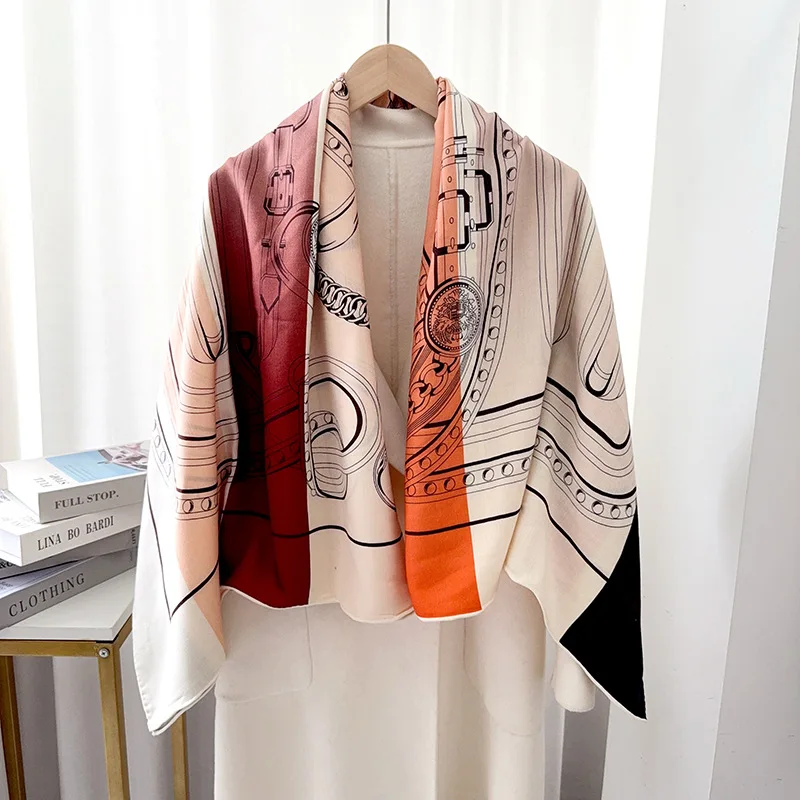 Bufanda de invierno con estampado de doble cara, pañuelos grandes cuadrados, bufandas con bordes enrollados a mano, accesorios para bolsos de ropa de mujer, regalo para amantes de Navidad