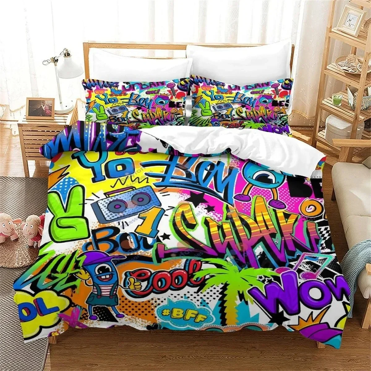 

Colourful Street Graffiti 3D NEW Duvet Cover Pillowcase Bedding Set Adult Boy Girl Bedroom Decoration Children Double Large