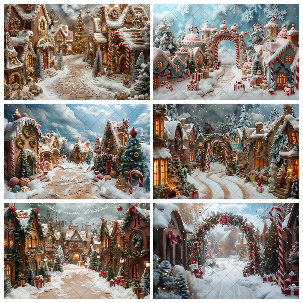 

Winter Christmas Photography Background Xmas Town Garland Snow Decoration Supplies Family Portrait Photo Backdrop For Studio