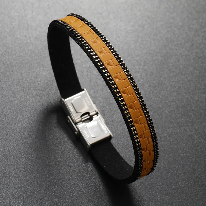 Punk Retro PU Leather Bracelet Men Fashion Stainless Steel Buckle Bracelets Luxury Jewelry Accessories