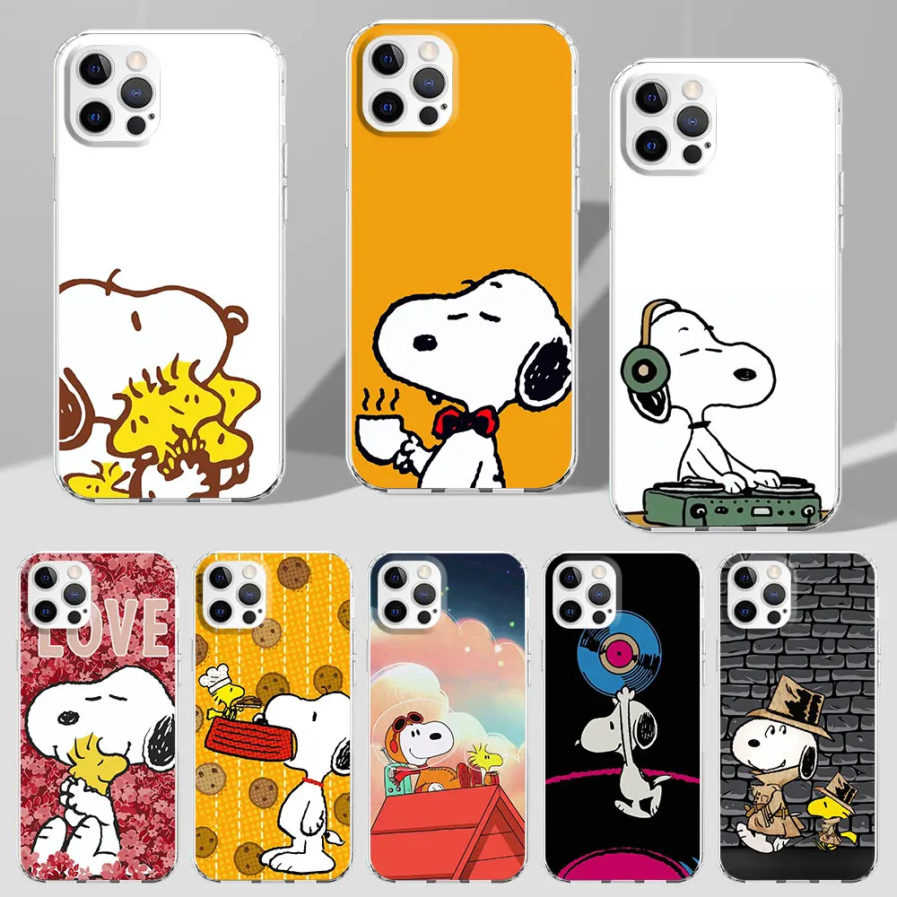 Cute Cartoon S-Snoopys Case for Apple iPhone 11 15 Plus 13 12 Mini 7 8 X XS XR 14 Pro Max Transparent TPU Soft Phone Cover