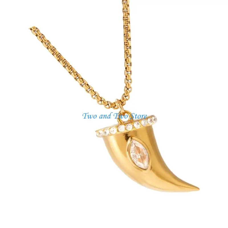 

HX6F Versatile Cowboy Theme Horn Design Jewelry Cubic Zirconia Pendant Necklace Stainless Steel Adjustable for Daily Wear