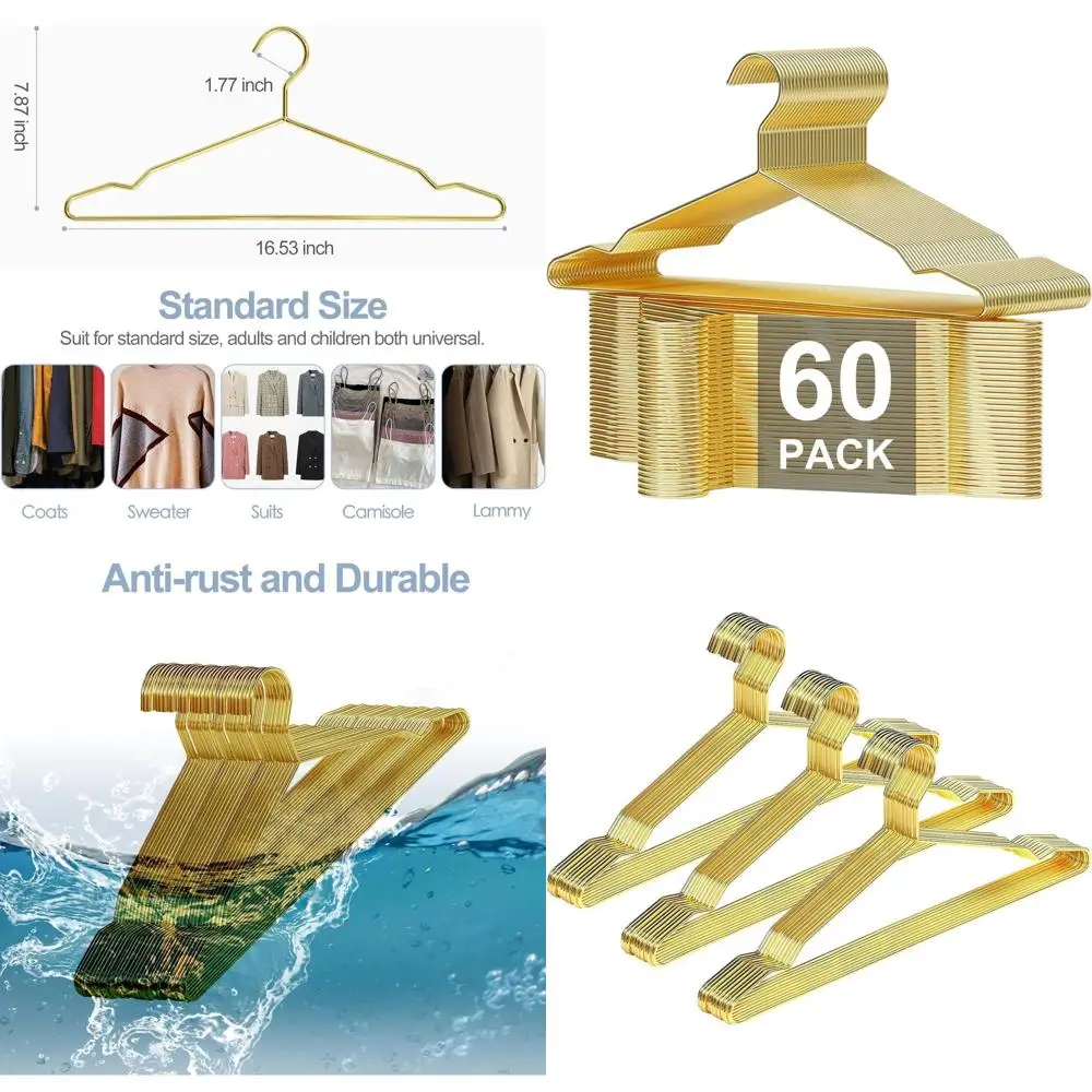 

60 упаковок золотых сверхпрочных металлических проволочных вешалок с насечками для различных типов одежды