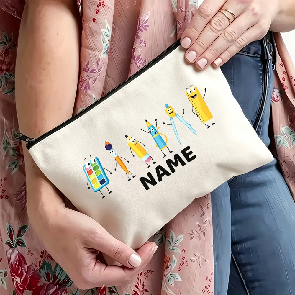 Personalized Custom Artistic Name Pencil Case - Large Capacity Zipper Makeup Bag with Vibrant Cartoon Pencil Pattern, Durable Polyester Travel Cosmetic Organizer, Suitable for Artists, Designers - Unisex Adult Gift