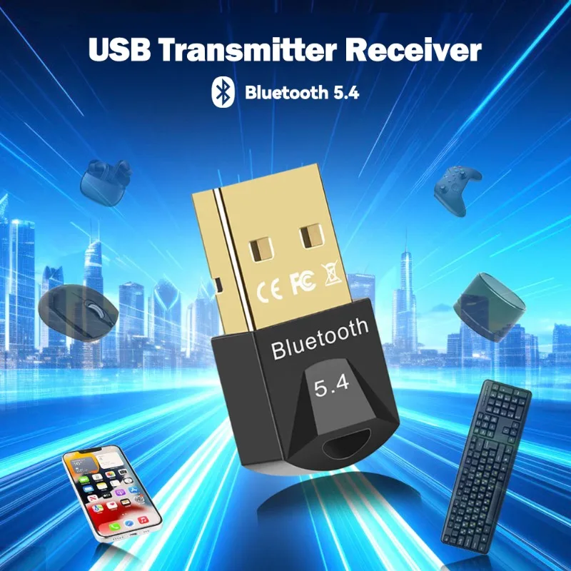 Adaptador Bluetooth USB 5.4/5.3/5.1/5.0 para PC portátil - Receptor transmisor Dongle inalámbrico USB para teclado de ratón de auriculares