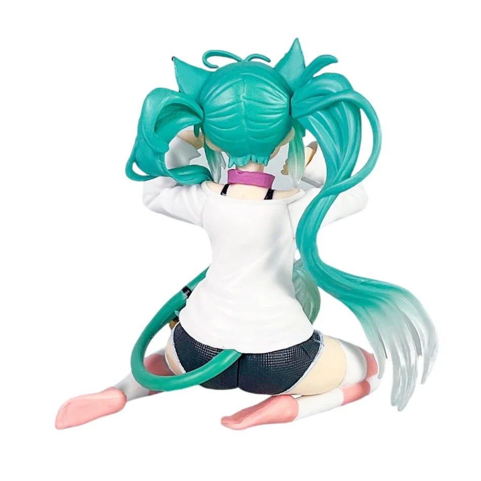 12cm 하츠네 미쿠 피규어 고양이 귀와 반소매 잠옷, 애니메이션 미소녀 데스크탑 장식 선물, PVC 액션 모델