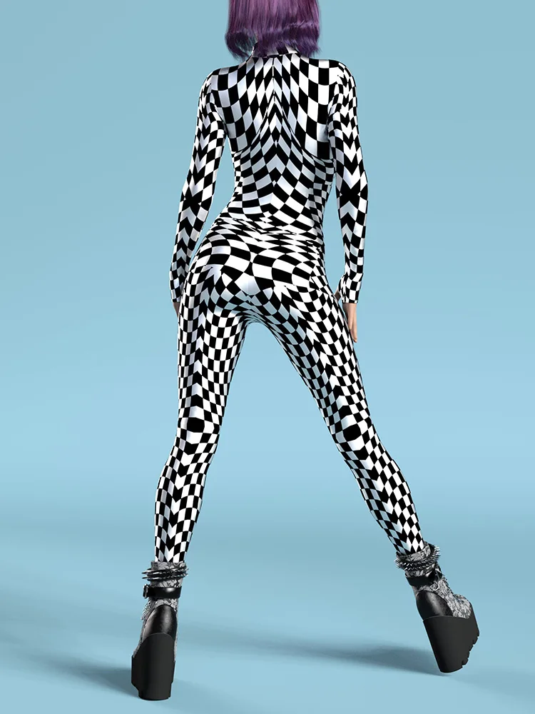 Damen Sexy Bodysuit Halloween Kunst Unregelmäßig Bedruckter Jumpsuit Festival Party Performance Zentai Anzug Rave Outfits Neu 2026 – Detail 6