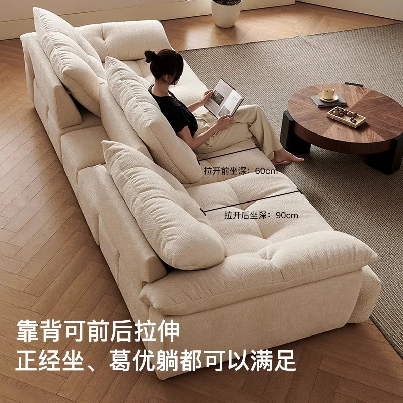 Movable backrest super deep sitting wide wabi-sabi wind fabric high backrest straight row sofa