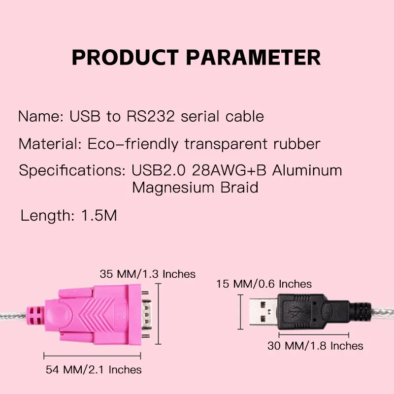 USB to RS232 DB9 Serial Cable 9-pin Shielding High Speed Data Transmission Dual Chip Computer Printer Scanner