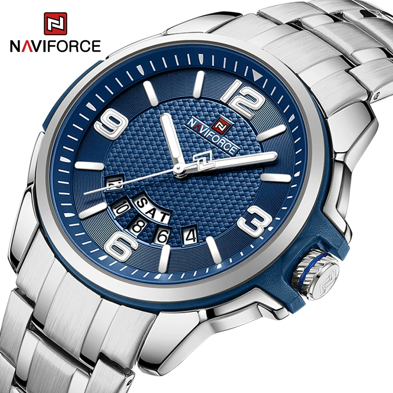 NAVIFORCE Quartz Watches Men Original Fashion Casual Wrist Watch for Business Occasion Stainless Steel Waterproof Calendar Clock