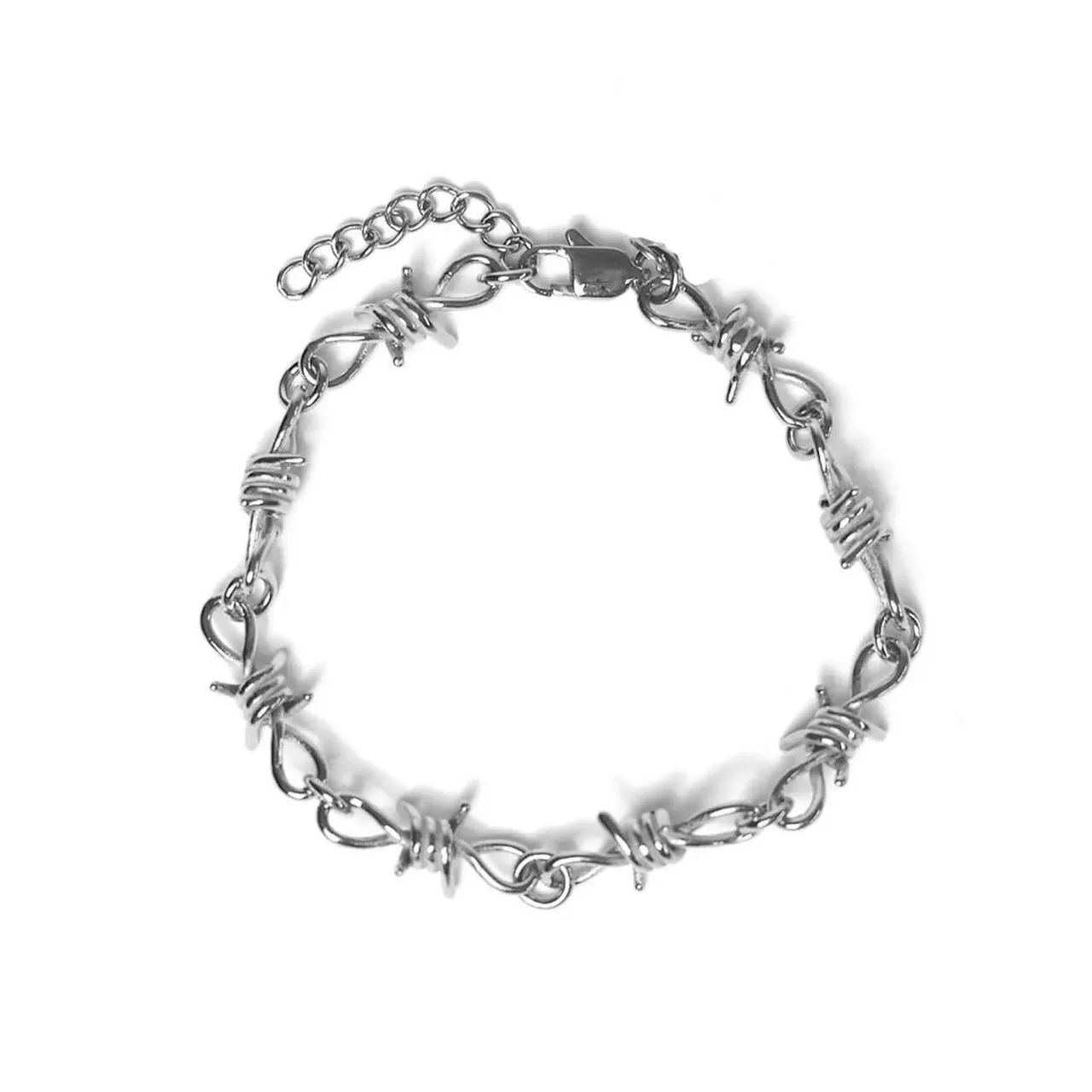 Dainty Barbed Wire Bracelet Silver Plated Crafted Adjustable Barbed Wire Goth Bracelet for Men and Women