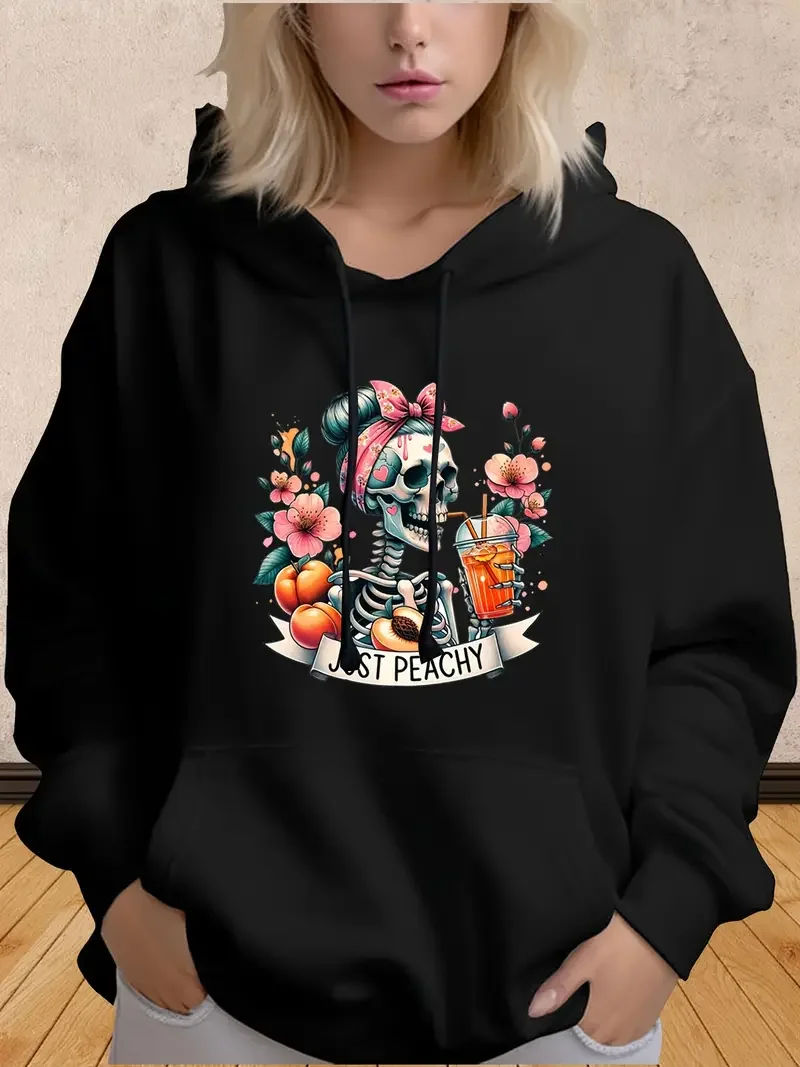 

Толстовка с рисунком больших размеров, женская с черепом и повязкой на голову, повседневная толстовка с капюшоном, модный спортивный пуловер, топы, 550 г, одежда Y2k