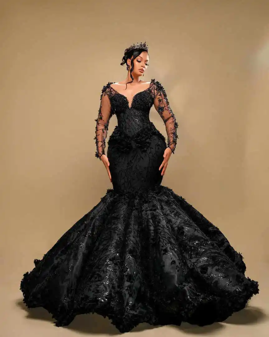

Sparkling Mermaid Wedding Dresses V-Neck Lace Appliques Beaded Sequin Party Gowns Bride Gowns Plus Size Customized