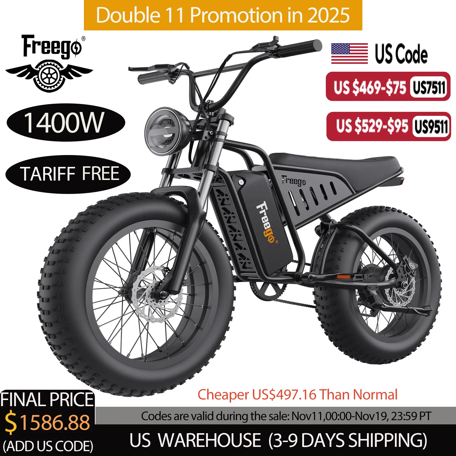 

Electric Dirt Bike Electric Motorcycle 1400W(Peak) Motor 48V/22.5Ah Removable Battery 30MPH 7-Speed Mountain Ebike