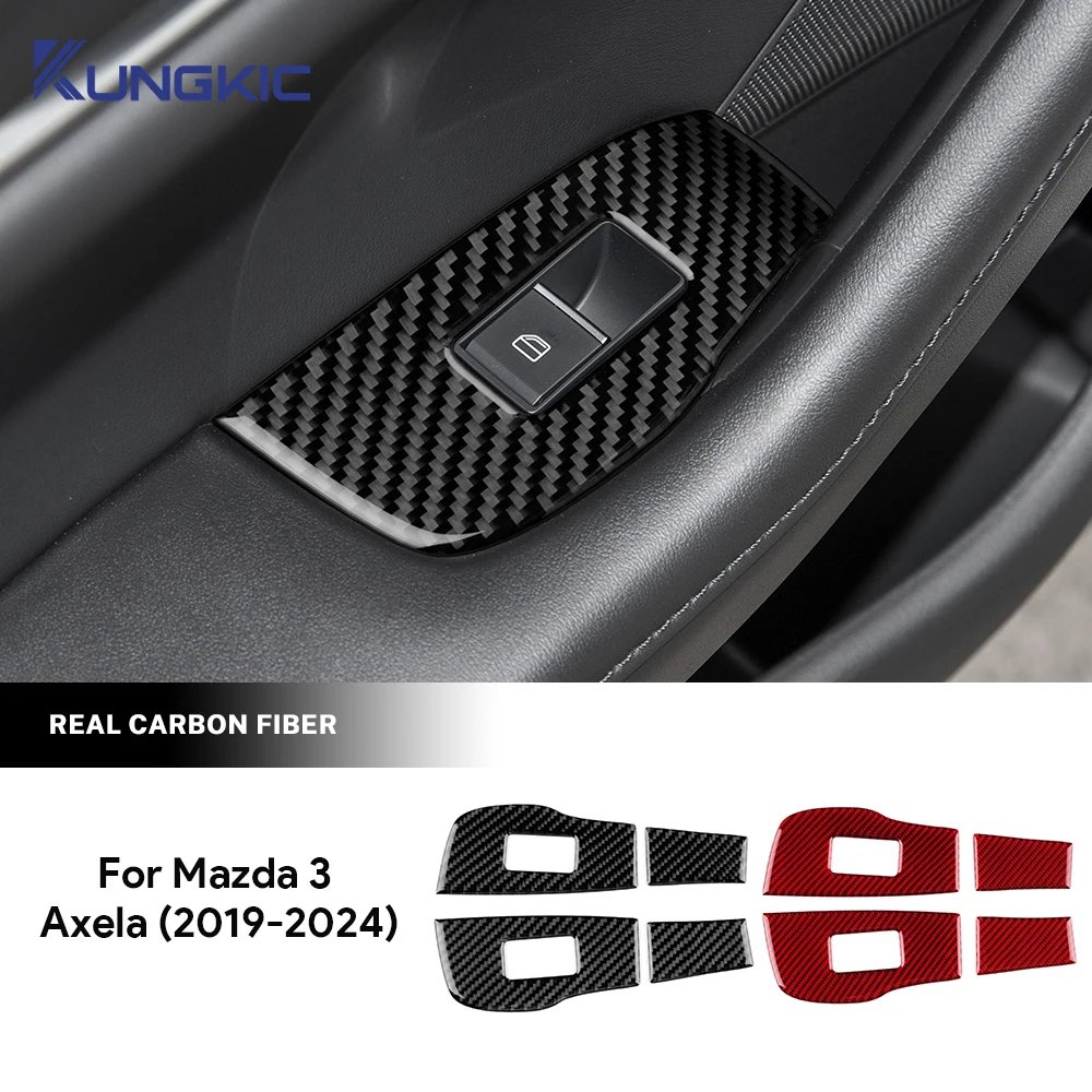 

For Mazda 3 Axela 2019 2020 2021 2022 2023 2024 2025 Real Soft Carbon Fiber Sticker Car Rear Door Window Lifting Frame Panel