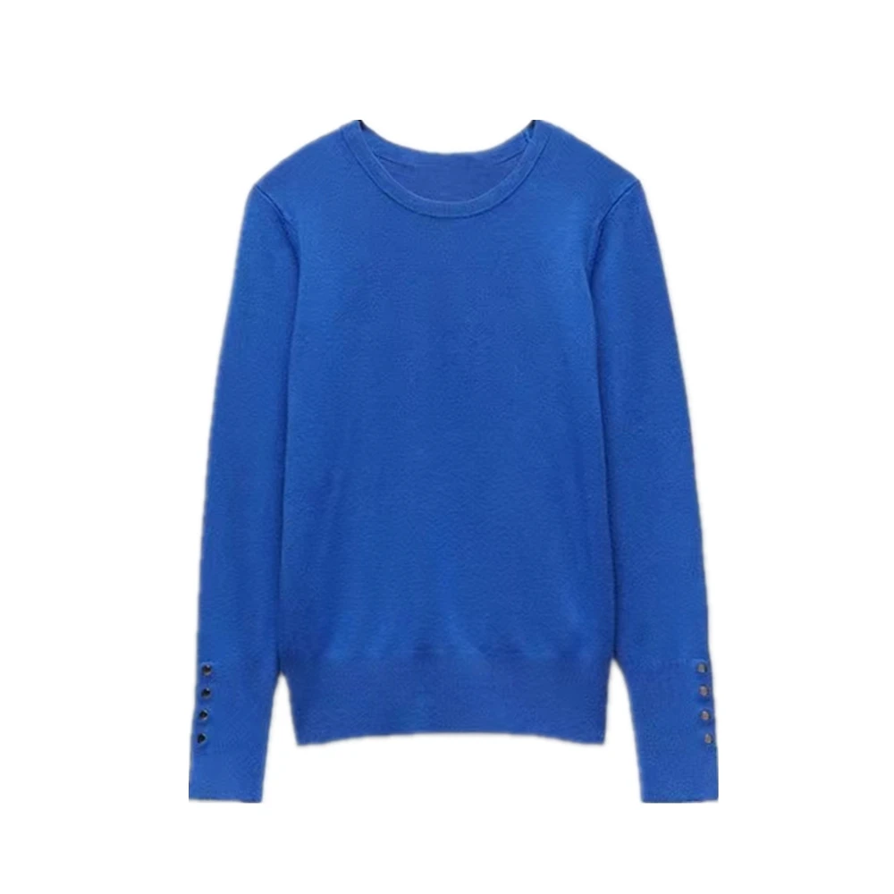 KEYANKETIAN Women\'s O-Necked Long Sleeves With Buttons Pullover Sweater Female Casual Solid High-Stretch Shirts Chic Ladies Top