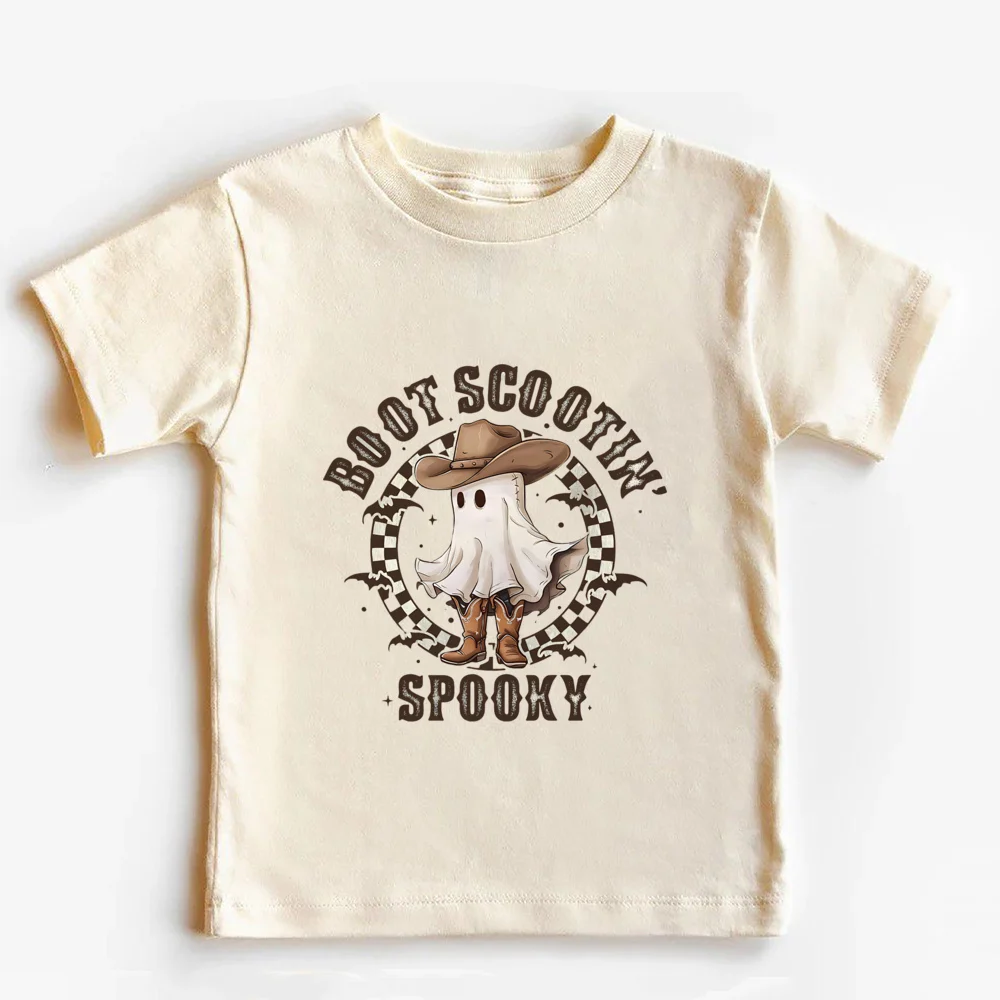 

Boot Scootin Spooky Shirt Retro Cowboy Ghost Tee Halloween Outfit Toddler & Youth Natural T-Shirt Cowboy Ghost Shirts