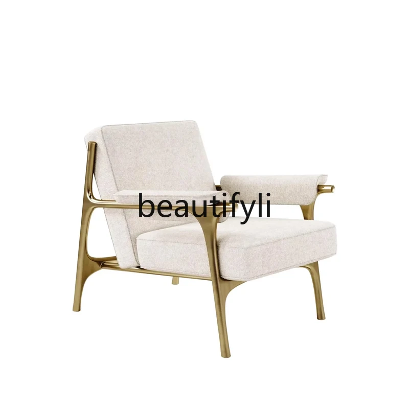 

Fabric Brass Armrest Parallel Bar Sofa Creative Villa Single Leisure Chair