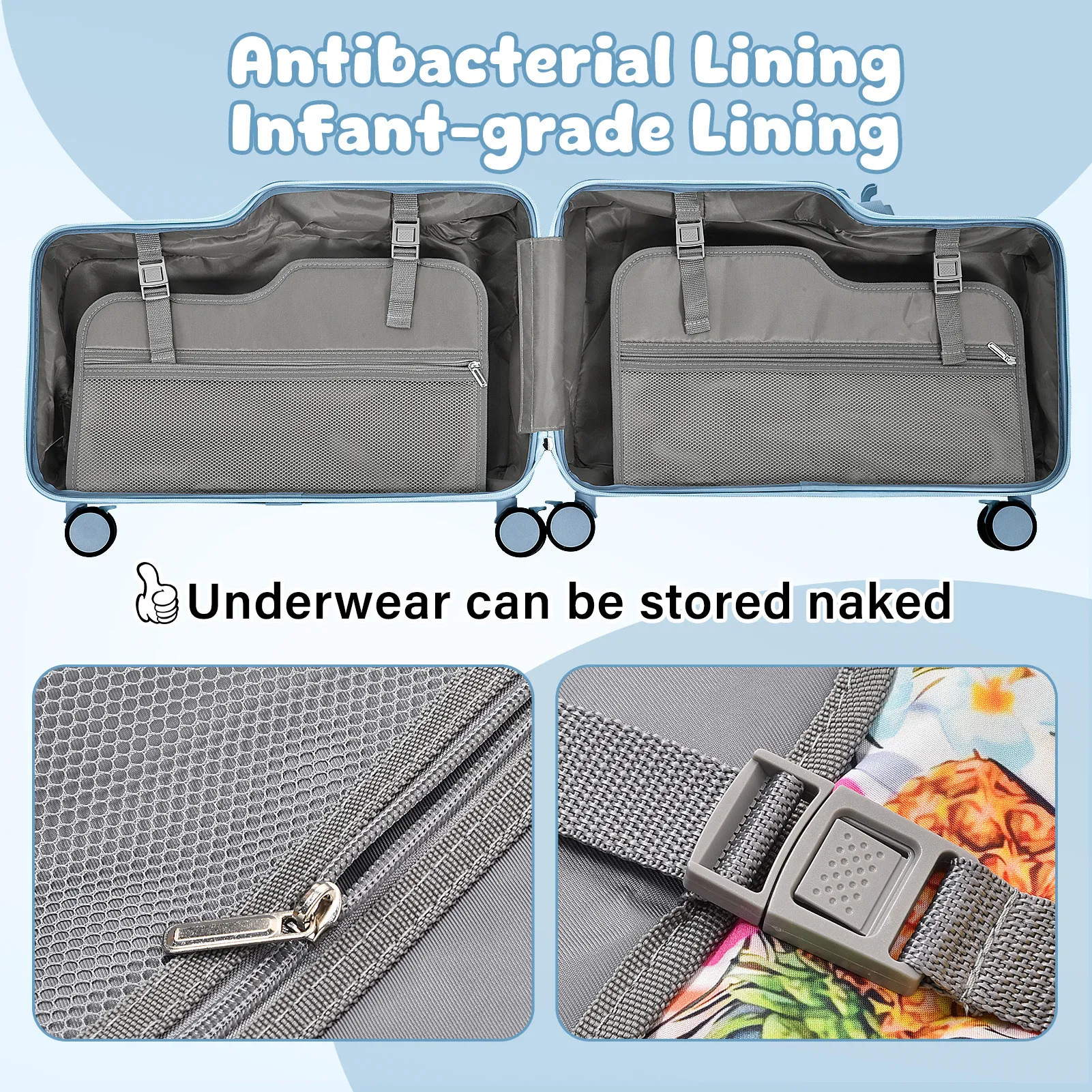 حقيبة سفر للأطفال مقاس 20 بوصة حقيبة سفر مع دواسة قدم وعجلات وعربة أطفال آمنة