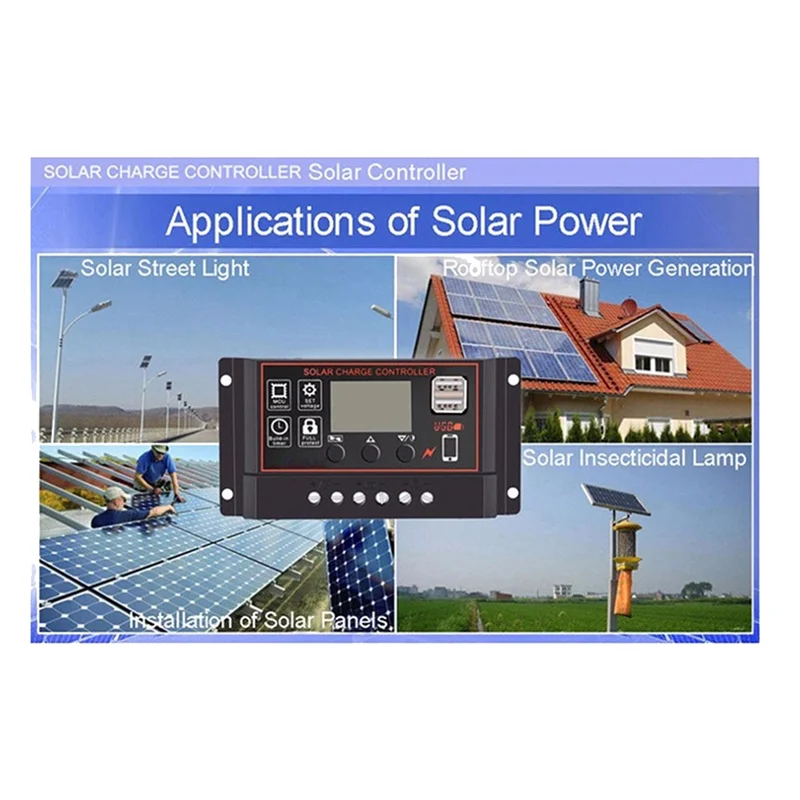 100A Solar Charge Controller Solar Panel Controller 12V 24V LCD Display Solar Panel Battery Regulator with USB Port