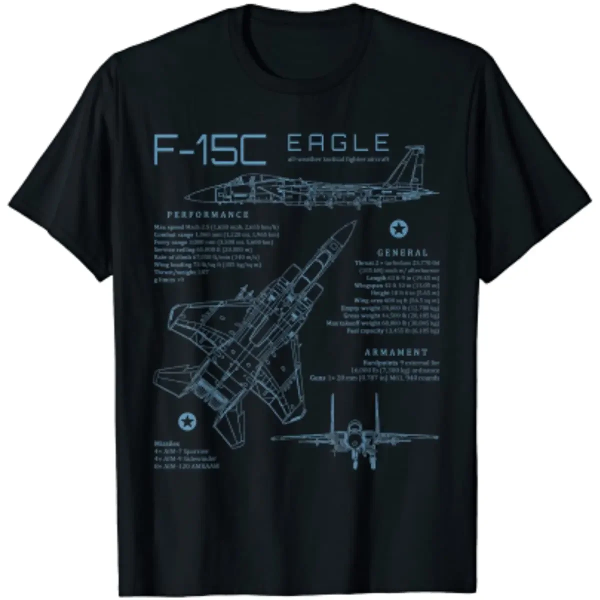 

F15 Eagle Air Force Fighter Jet Military Aircraft Blueprint Men T-Shirt Short Sleeve Casual Cotton Boys T-Shirts