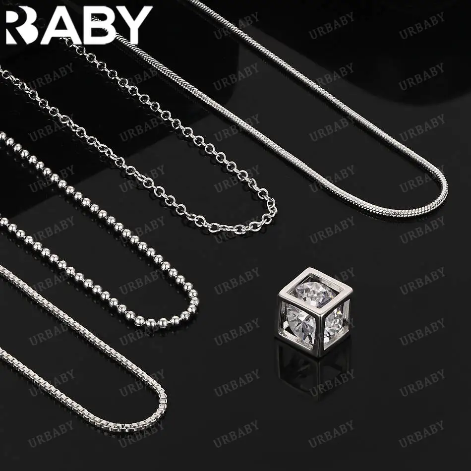 

URBABY 40-75cm 925 Sterling Silver Zircon Block Pendant Necklace For Women Men Creativity Gifts Street All-match Party