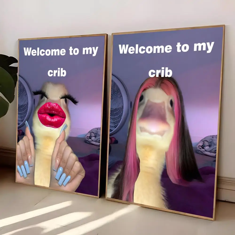 مرحبًا بكم في ملصق My Crib المضحك على شكل بطة، ملصق مساحة مثالي ذاتي اللصق لمكتب المسرح المنزلي، ديكور فني جداري، هدية رائعة