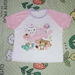 Tops femininos estampados em desenhos animados, Harajuku Lolita, camisetas de manga curta, camiseta estética Y2k, grunge de fadas vintage, kawaii japonês