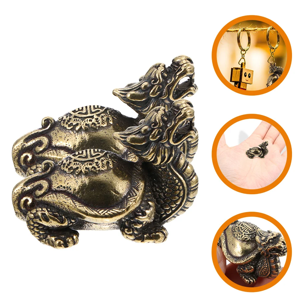 

Distressed Solid Xuanwu Dragon Turtle Keychain Pendant (2pcs) Decorations Statue Brass Blessing Vintage Ornaments