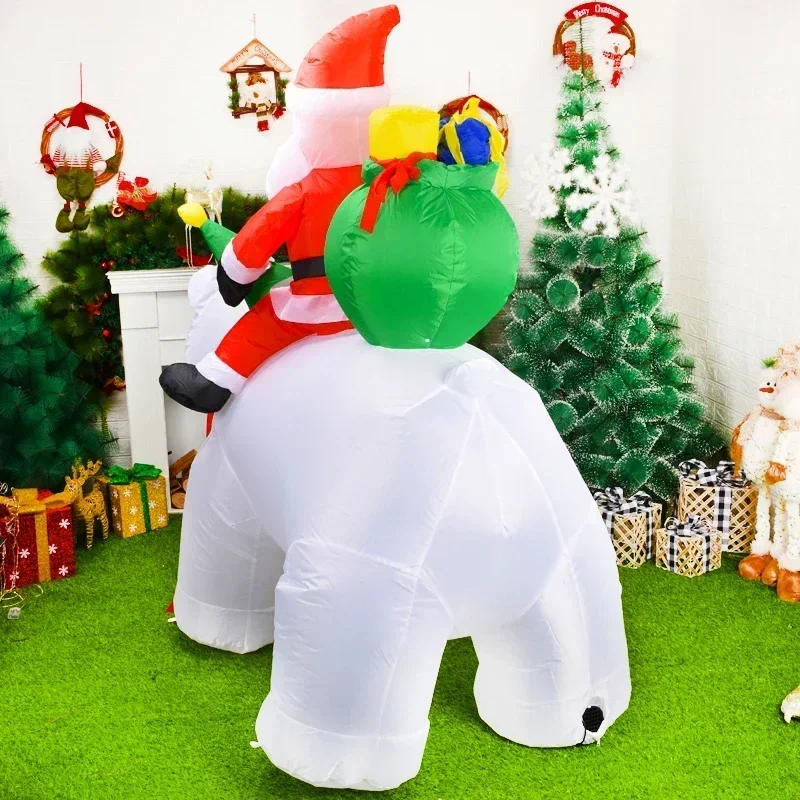 Xmas Inflatable ตกแต่ง Santa Claus ขี่หมีขั้วโลกไฟ LED Inflatable ตุ๊กตาของเล่นปีใหม่คริสต์มาสตกแต่งสวนกลางแจ้ง