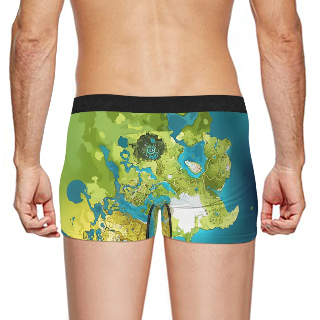 Genshin-Calzoncillos de algodón con mapa del mundo para hombre, ropa interior masculina, pantalones cortos ventilados, Bóxer