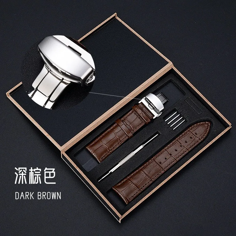 2026 جديد جلد طبيعي حزام مع صندوق حزام فراشة مشبك سوار 20 مللي متر 21 مللي متر 22 مللي متر 23 مللي متر 24 مللي متر معصمه ساعة اكسسوارات