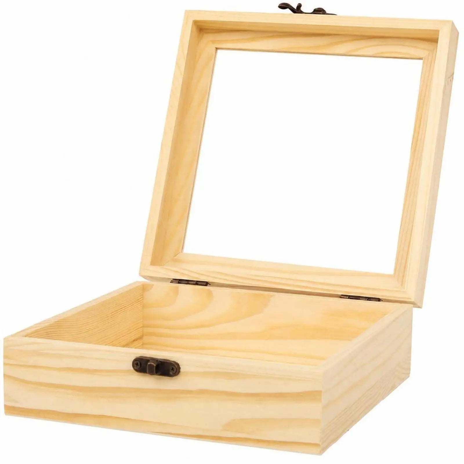Rustic Solid Wood Storage Container with Window Lid for Jewelry and Small Items for Vanity Shelf