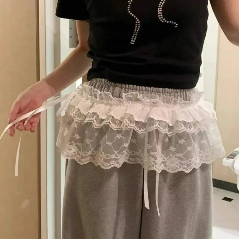 

2025 Y2K Korean Lace Mini Layered Skirt Streetwear Lace Up Ruffles Harajuku High Waist Pleated Ladies Jupe Skirts Clothes