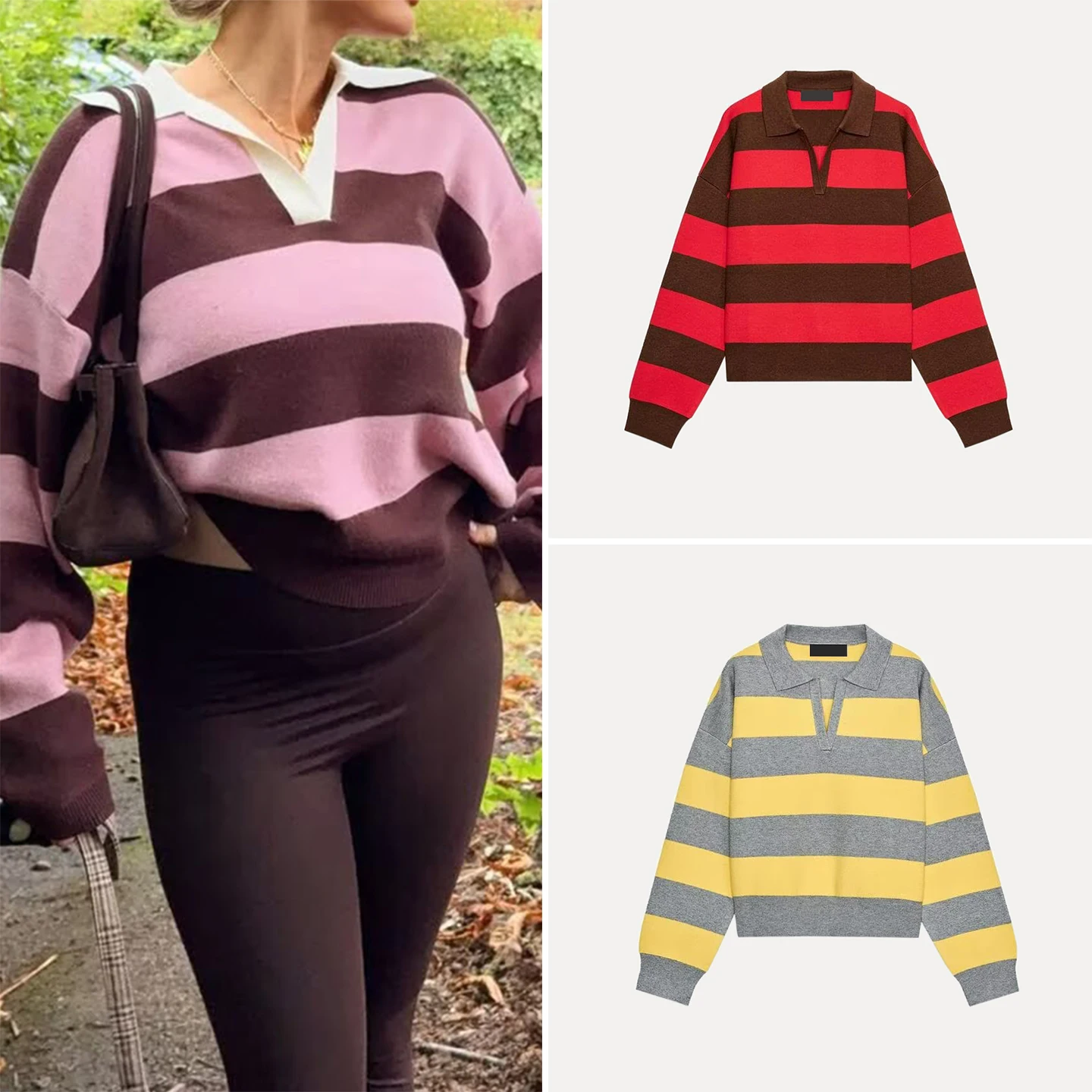 

Women's Knitted Long Sve Striped irt Faionable Autumn 2025 Z Loose Fit Casual Wear Daily Pattern Stripes