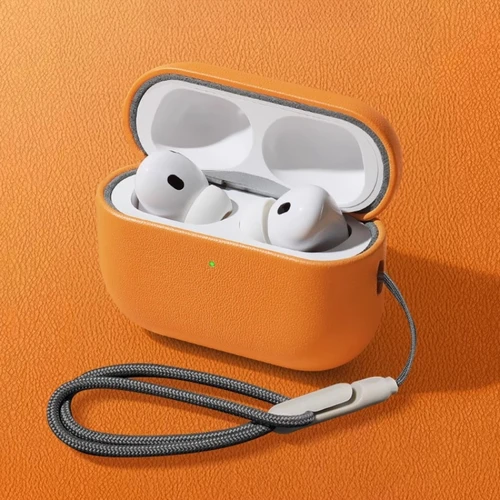 Imagen 2 del producto Funda de cuero para AirPods Pro 2, funda para AirPods 4 3 Pro3, accesorios para auriculares Bluetooth, piel de vaca con patrón de lichi y hebilla 