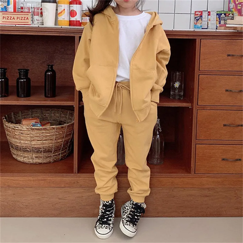

Korean boys and girls spring and autumn new suits fashionable sports casual hooded terry cotton sweatshirt cardigan trousers two