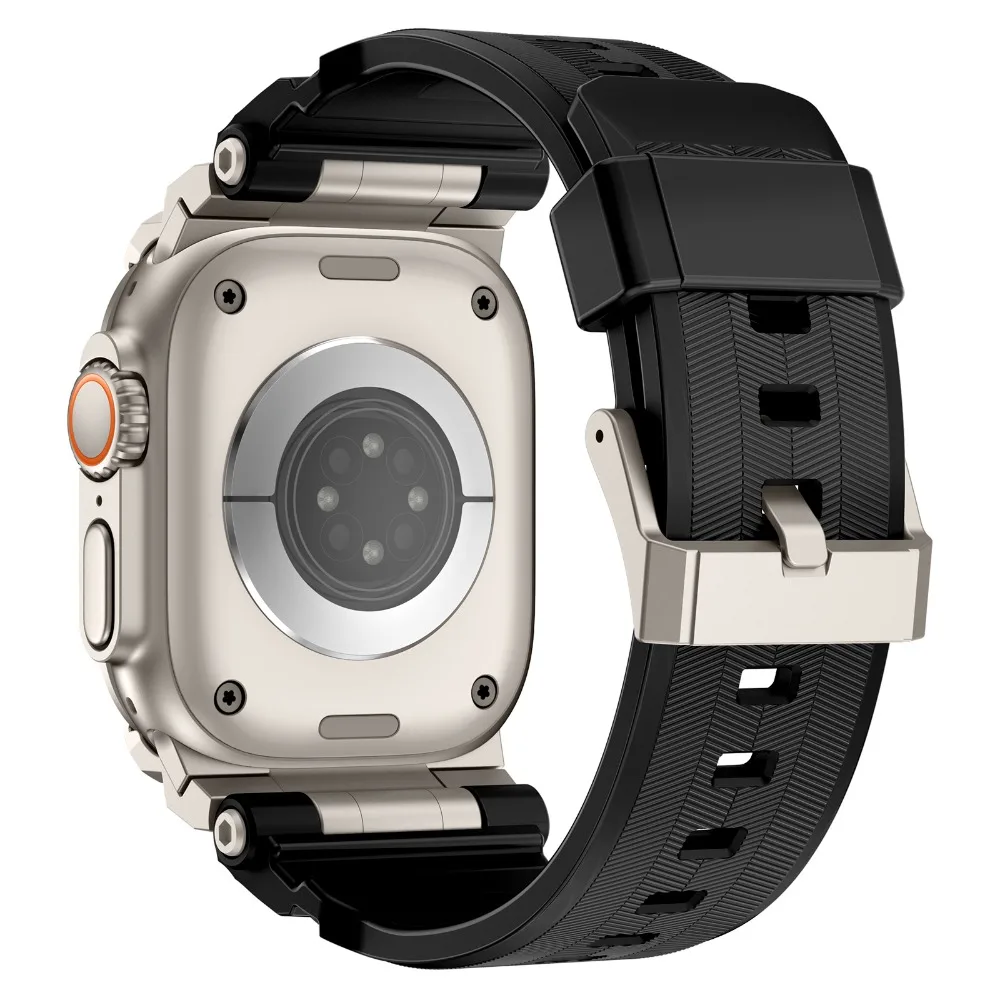 สายนาฬิกาซิลิโคนสแตนเลสสำหรับ Apple Watch Ultra 3 49 มม. สายรัดข้อมือสปอร์ตสุดหรูสำหรับ Iwatch Ultra 2 1 49 มม. สำหรับผู้ชาย สายรัดข้อมือสำหรับกิจกรรมกลางแจ้ง