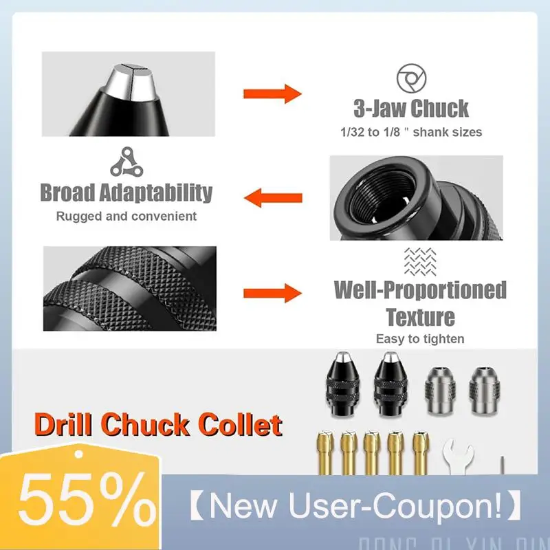 A81M Nuovo-Set di pinze per mandrino per trapano per Dremel, 16 pezzi 0,8-3,2 mm di ricambio 4486 Adattatore a cambio rapido con gambo per mandrino per punta senza chiave