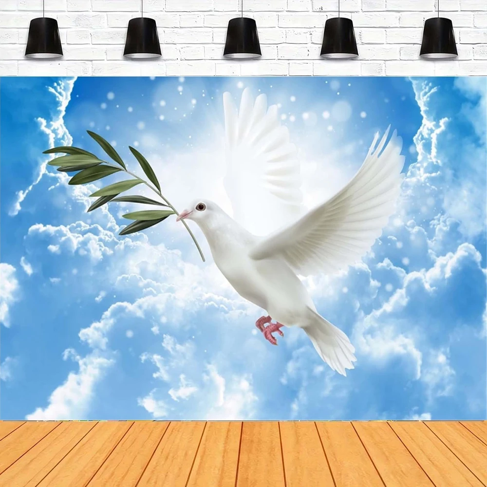Fondo de fotografía de paloma de la paz del cielo cielo azul luz sagrada espíritu pájaro espiritu Santo fondo para decoración de fiesta cristiana de Jesús
