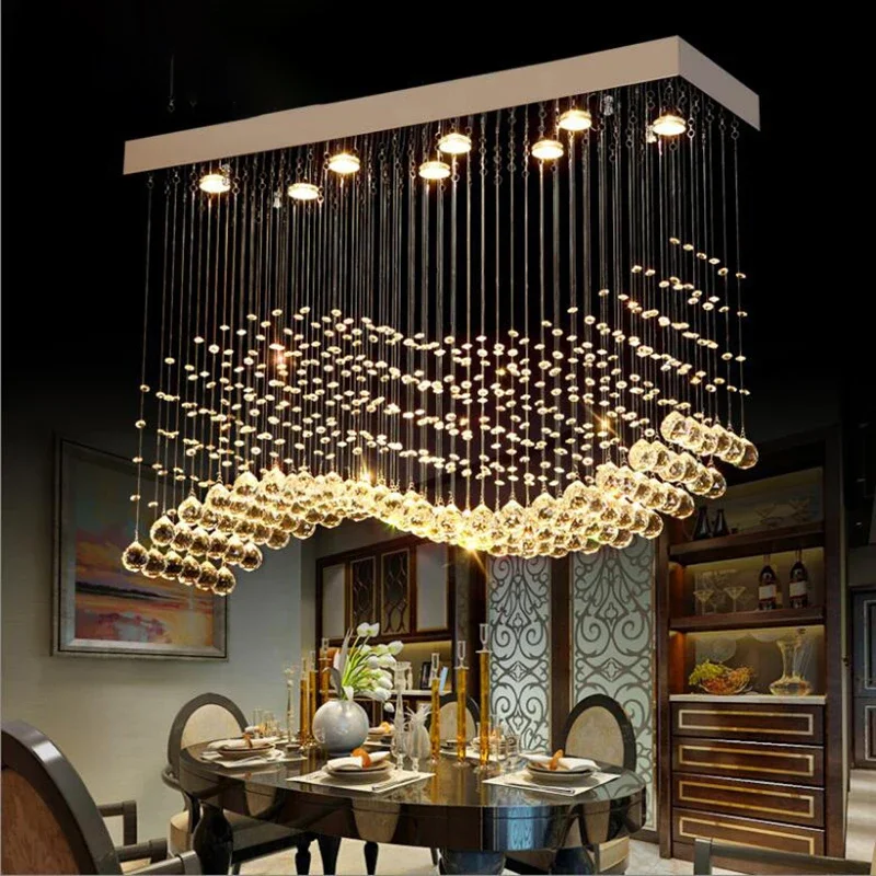 Luxury Crystal Chandelier Restaurant Dining Room  Bead Curtain Partition Rectangular Shop Pendant Light