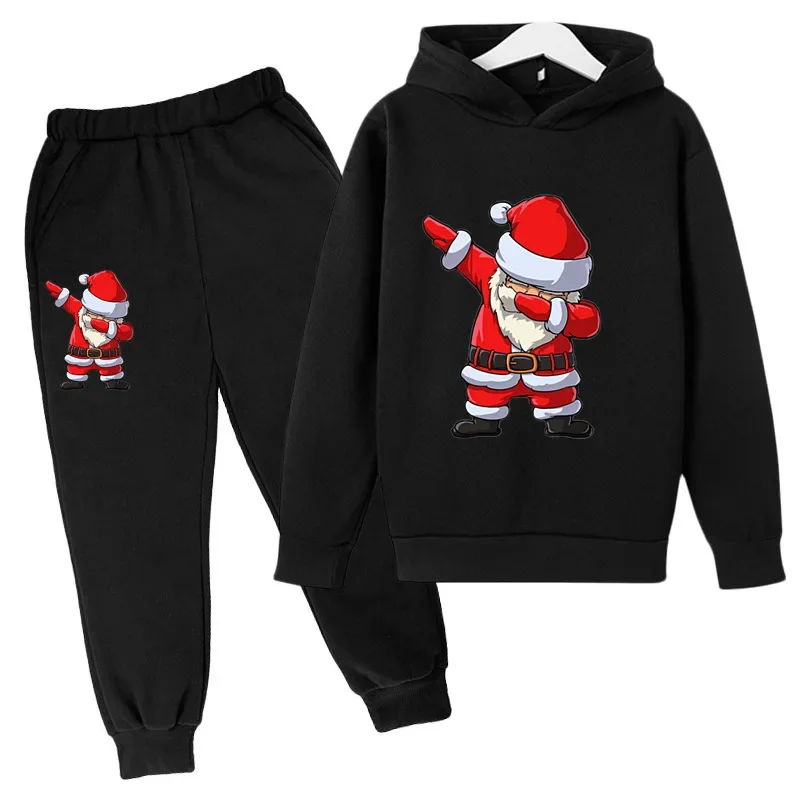 New Santa Claus Boys and Girls Long Sleeve Cartoon HoodieTrend Kids Clothes   Hoodies +  Trousers  Suit Five-color selection