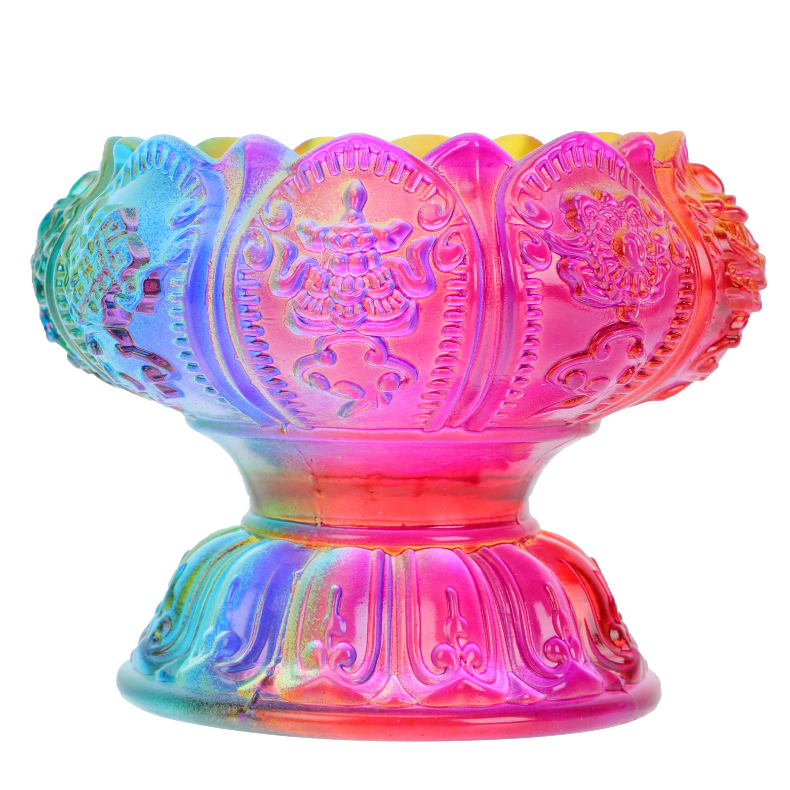 

Butter Lamp Holder Colored Glaze Artistic Design Glass Candlestick for Home Temple Decoration Butter Lamp Holder