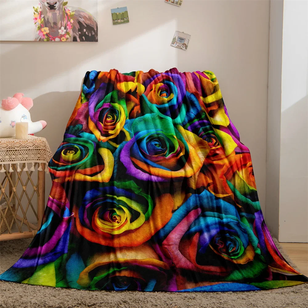 

Rose Flower Print Flannel Blanket Sofa Blankets for Beds Super Soft Warm Blanket Cover Throw Blanket Washable Blanket