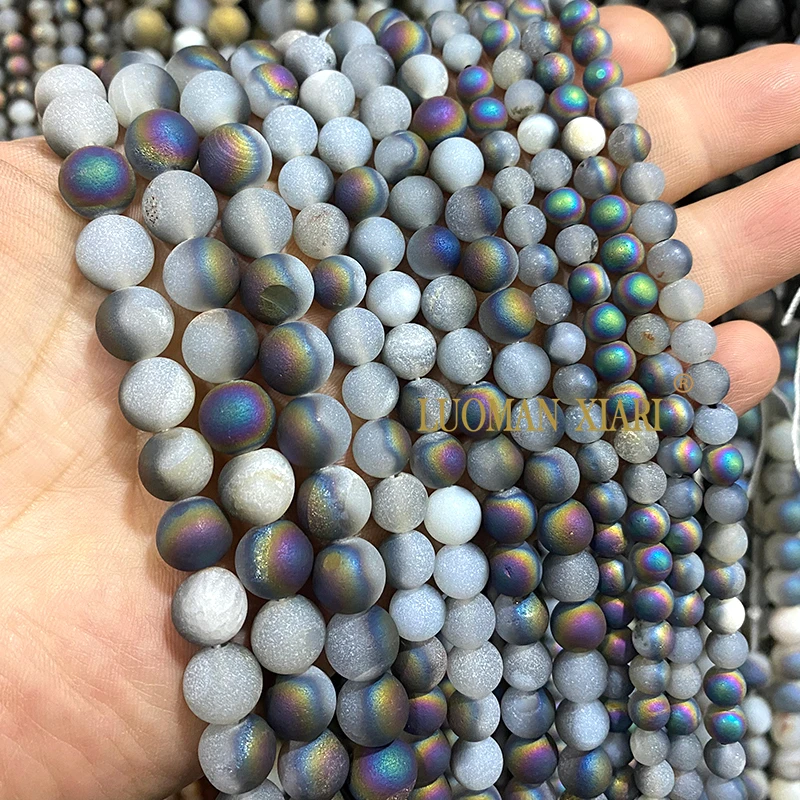 الحجر الطبيعي فضي كريستال الأسنان العقيق 6 8 10 مللي متر فضفاض خزر عازل لصنع المجوهرات أساور يدوية إكسسوارات جذابة