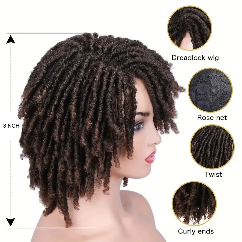 Ombre Braided Dreadlock Wig Synthetic Wig Black Brown BUG African Faux Locs Crochet Twist Hair Short Wigs Braided Wigs For Women