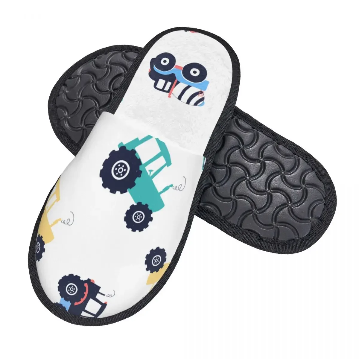 Plush Indoor Slippers Cement Mixer Vehicle And Tractor Warm Soft Shoes Home Footwear Autumn Winter